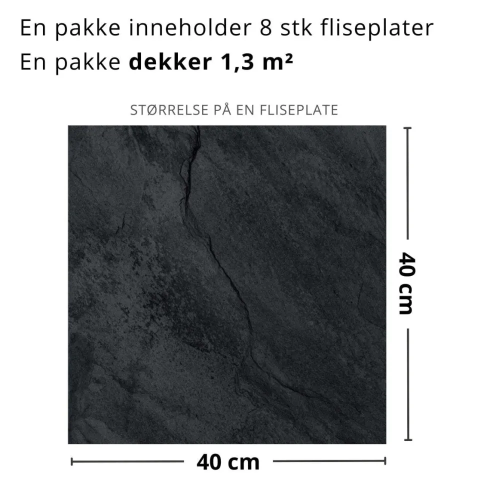 8-pk Skifer antrasitt selvklebende fliser