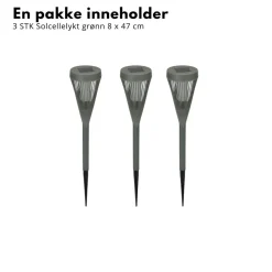 3-pk Solcellelykt grønn 8 x 47 cm
