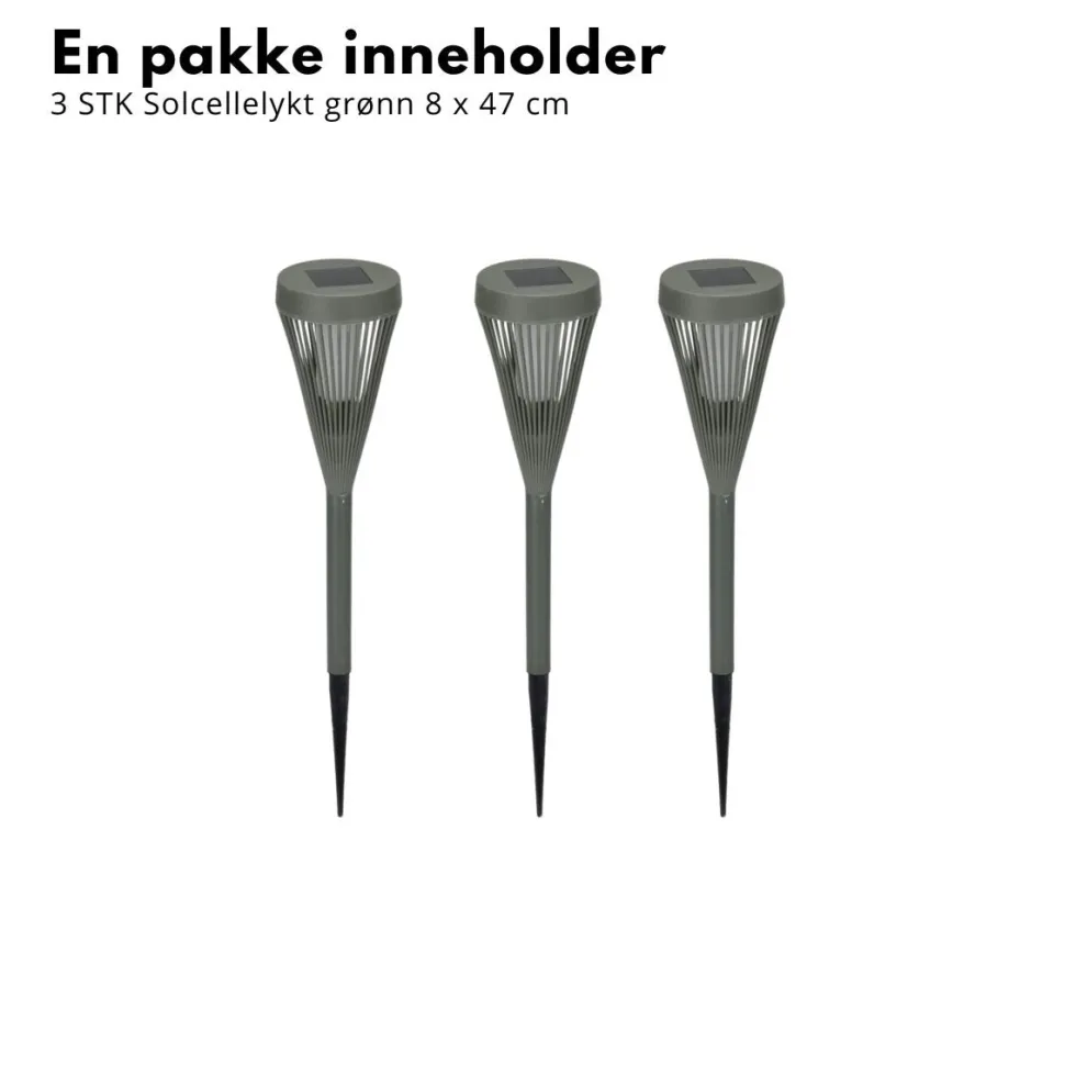 3-pk Solcellelykt grønn 8 x 47 cm
