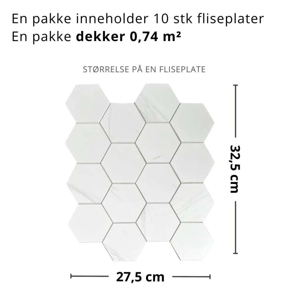 10-pk Stein hexagon marmor veggfliser