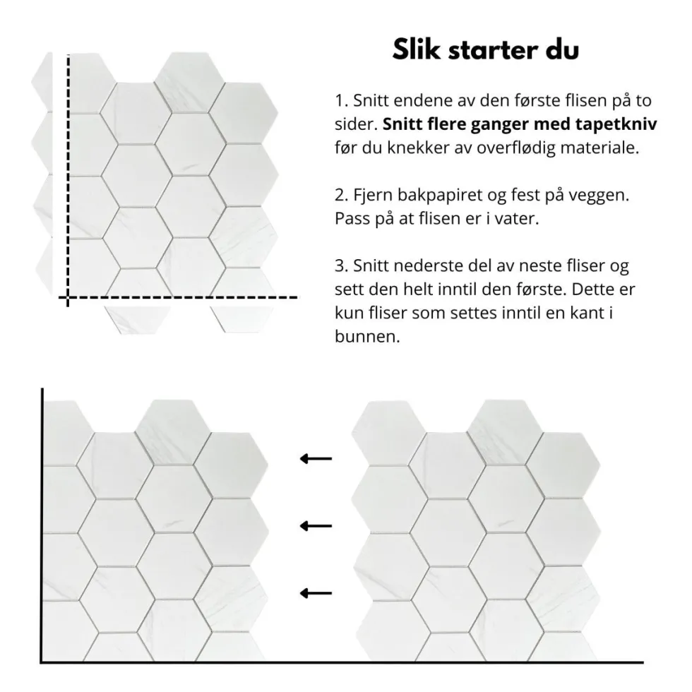 10-pk Stein hexagon marmor veggfliser