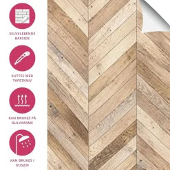8-pk Wooden Harmony selvklebende fliser fiskebein 40 x 40 cm