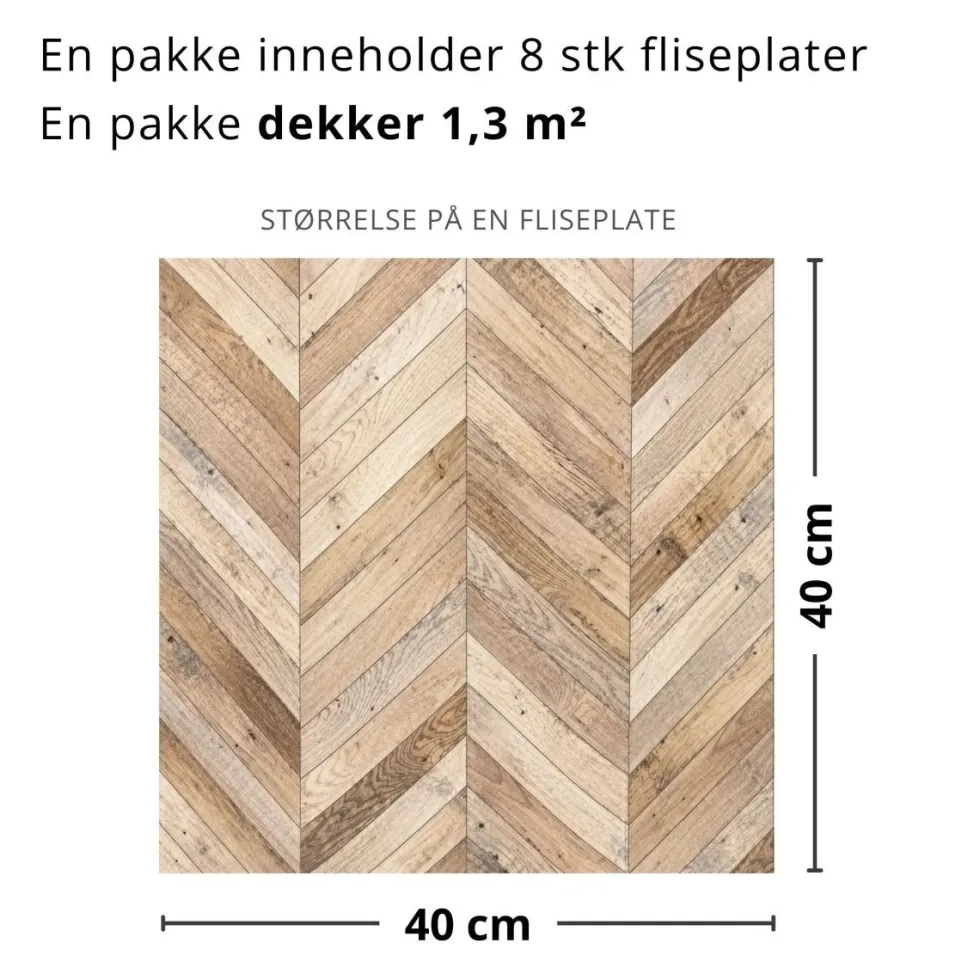 8-pk Wooden Harmony selvklebende fliser fiskebein 40 x 40 cm