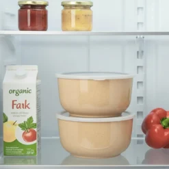 Porselenskål med lokk og ventil beige liten