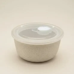 Porselenskål med lokk og ventil beige stor