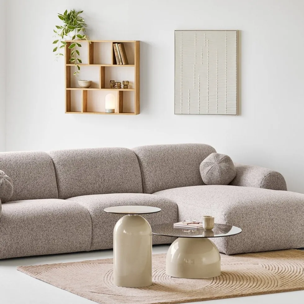 Ravello sofabord herdet glass grå/beige ø70 cm