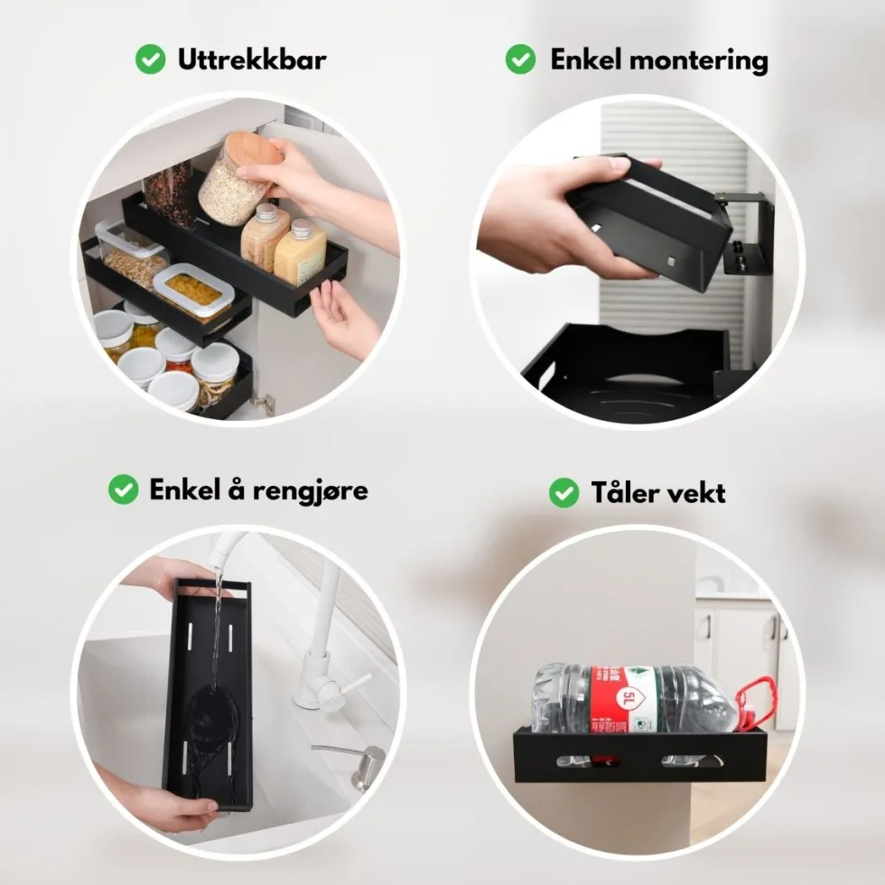 Sett med uttrekkbare hyller sort