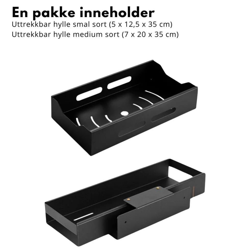Sett med uttrekkbare hyller sort
