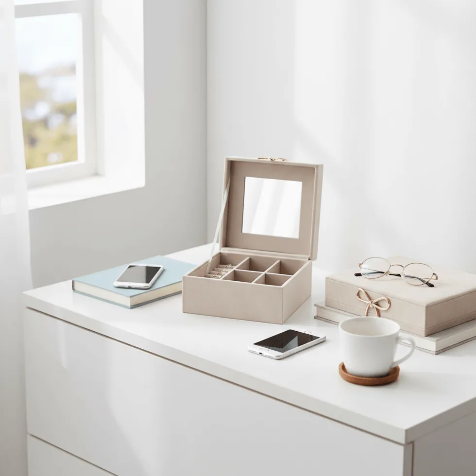 Smykkeskrin velur med speil 25 x 16 x 8 cm