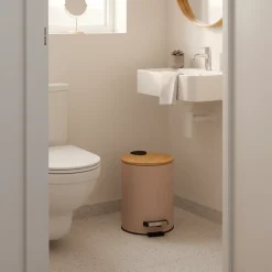 Søppelbøtte 3 liter metall/bambus beige