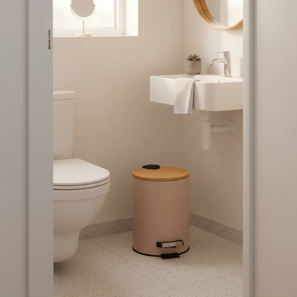Søppelbøtte 3 liter metall/bambus beige