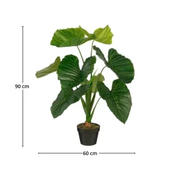 Taro kunstig plante grønn med store blader og potte 90 cm