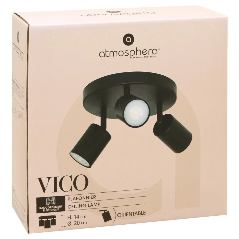 Vico taklampe med 3 justerbare spotter sort 20 cm