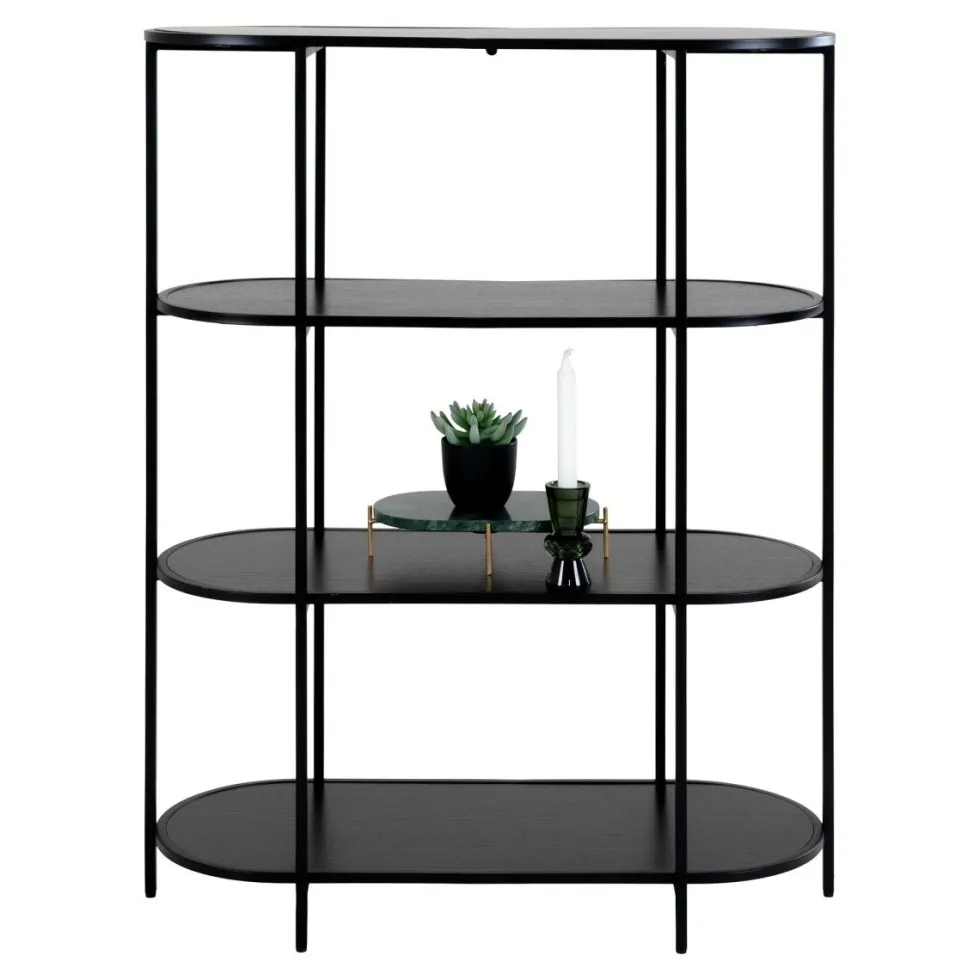 Vita oval bokhylle 4 hyller sort 85x36x111 cm