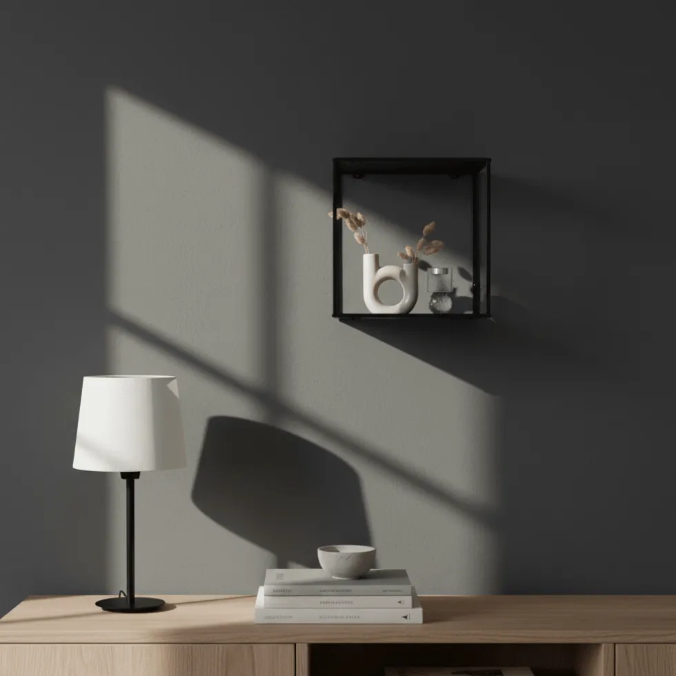 Vita vegghylle svart sort ramme 36 x 36 cm