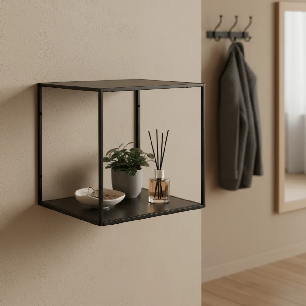 Vita vegghylle svart sort ramme 36 x 36 cm