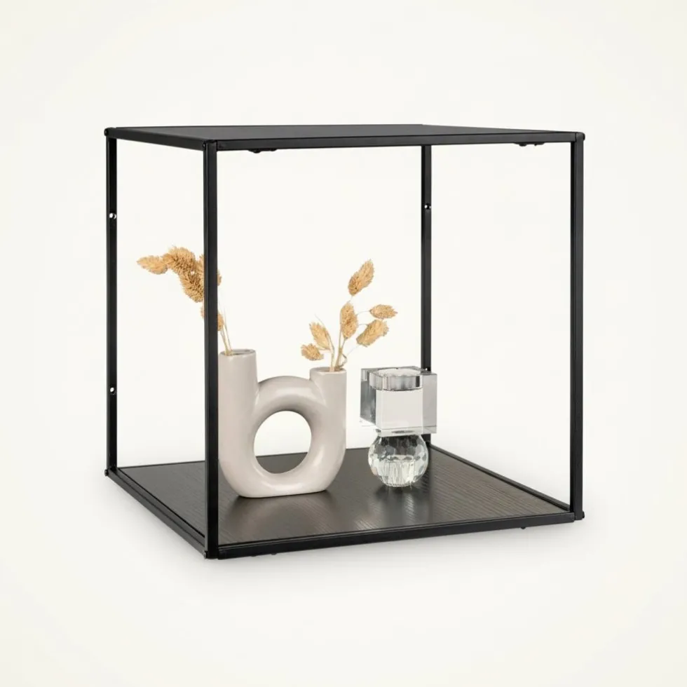 Vita vegghylle svart sort ramme 36 x 36 cm