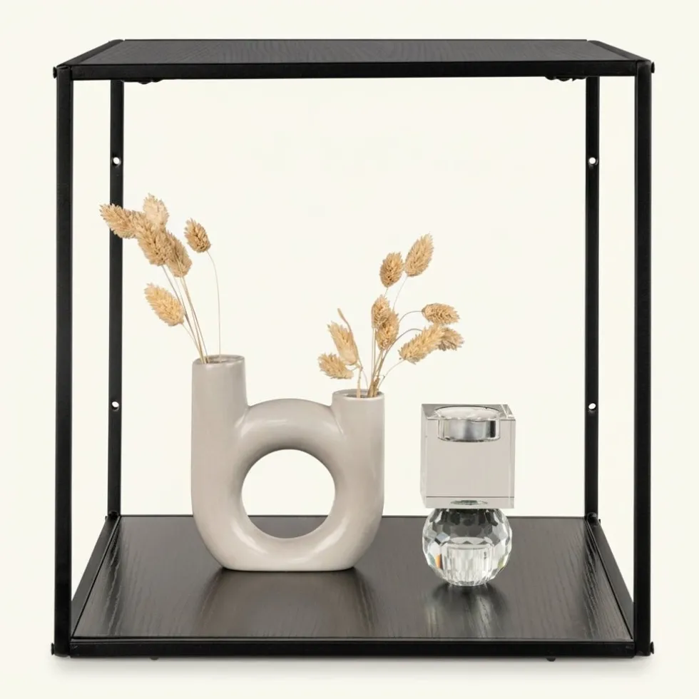 Vita vegghylle svart sort ramme 36 x 36 cm